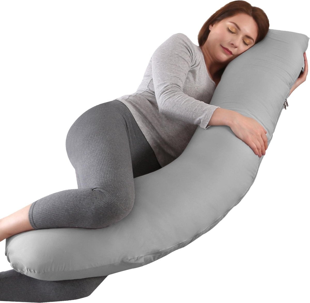 Litollo® Zwangerschapskussen (J-vorm) - Zijslaapkussen - Voedingskussen - Lichaamskussen - Body pillow - 145cm - Afneembare hoes - Blauw