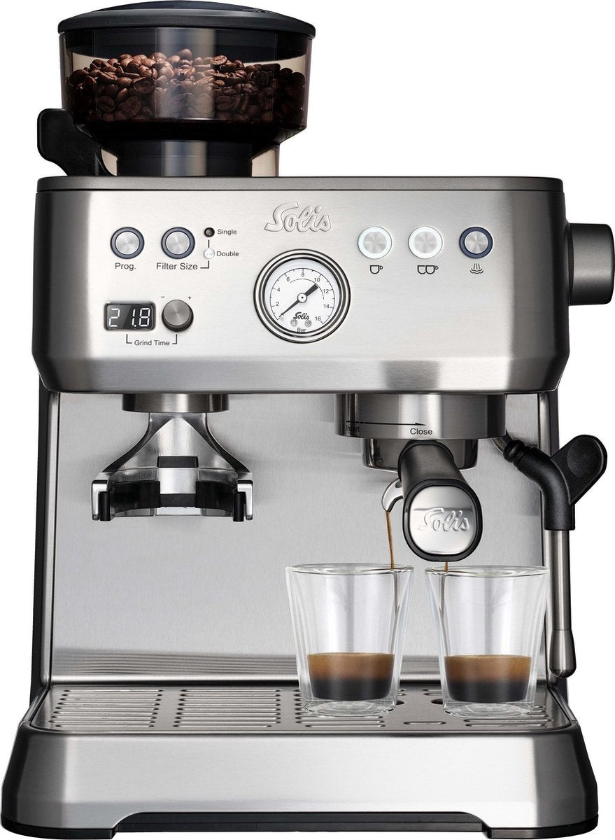 Solis Grind & Infuse Perfetta 1019 - Espressomachine met Antistatische Koffiemolen - 40 x 30 x 38 cm - Zilver