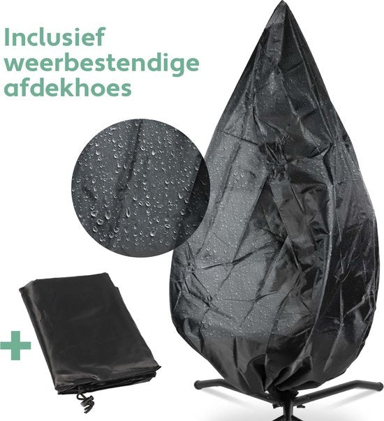 Vita5 Egg Hangstoel – Met Standaard – Binnen en Buiten – Cocoon Stoel - Opvouwbaar - Tot 150kg – Incl. Kussen – Lichtgrijs
