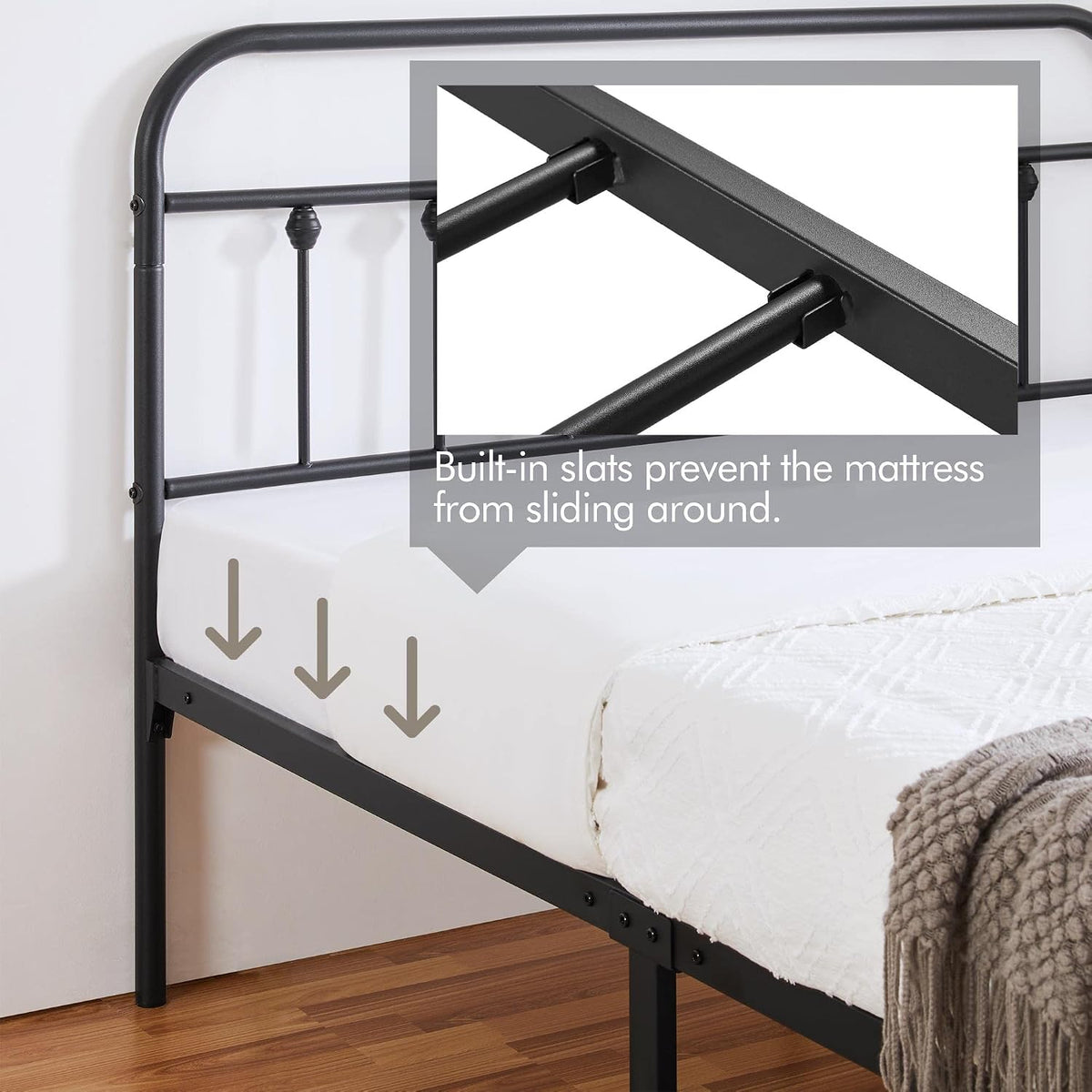 Yaheetech Metalen Bedframe - Klassiek Design - Met Lattenbodem - Draagvermogen 272 kg