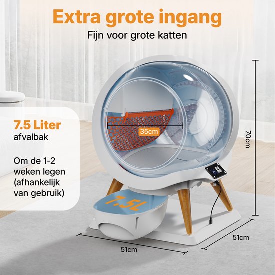 HoneyGuardian Automatische Kattenbak XXL - Zelfreinigende Kattenbak - Electrische kattenbakken - Waterbestendig & Wasbaar - met App - Incl. kattenbakmat en 40 opvangzakjes