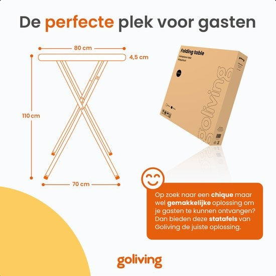 Goliving Statafel – Inclusief Statafelhoes – Statafelrok – Inklapbaar – Stevige partytafel – Voor binnen en buiten – Draagvermogen 50kg – Ø80 x 110 cm – 8,5 kg – Wit