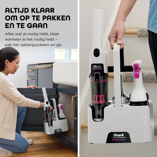 Shark StainForce Draadloze Handzame Vlekkenverwijderaar met draagcaddy, spleetopzetstuk en krachtige spray voor vloerbedekking, vloerkleden, bekleding van meubels en autobekleding - HX100EUT