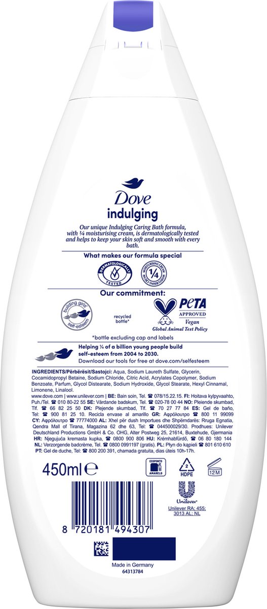 Dove Caring Bath Indulging Cream Badcrème - Hydraterend Badschuim - 6 x 450 ml - Voordeelverpakking
