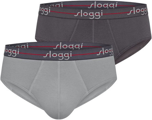 Sloggi Start Midi 2-Pack Slip - Heren - Katoen/Elastaan - Regular Waist - Elastische Band - Zwart/Grijs - Maat XL