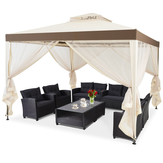 Tuinpaviljoen met 4 zijwanden - Incl. 8 Metalen Haringen en Scheerlijnen -300 x 300 x 265 cm - Beige