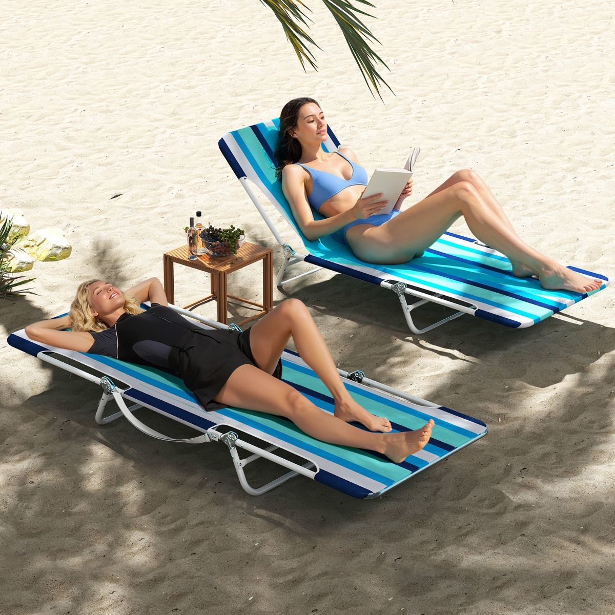 Coast Opvouwbare Ligstoel 2-Delig - 5 Standen Verstelbaar - Marineblauw - 186x55x30 cm