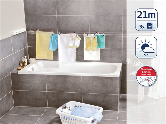 Leifheit wanddroogrek Rollfix 210 longline - 21 m drooglengte - ophangbaar - wit