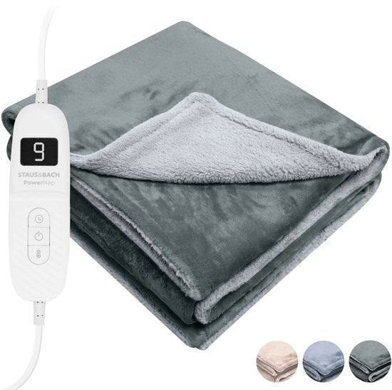 STAUS&BACH Elektrische deken 3XL - 2 persoons bovendeken - Dubbelzijdig Fleece Sherpa Warmtedeken - Antraciet grijs - 180x160 cm PowerNap