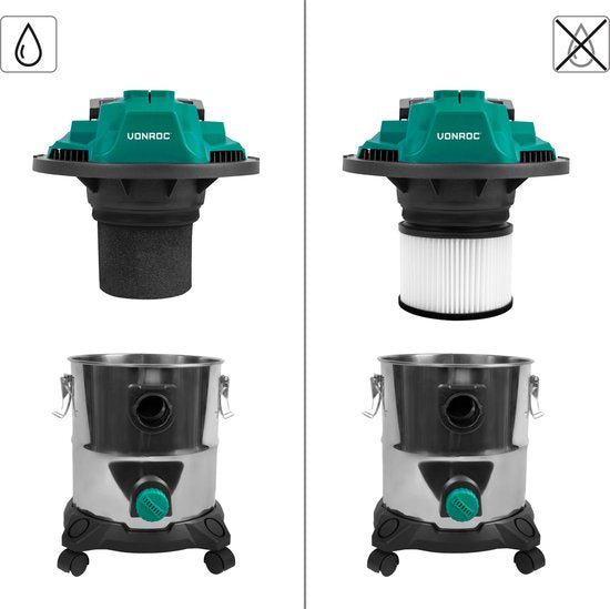 VONROC Nat- en droogzuiger – Alleszuiger - Stofzuiger – 1400W – Blaasfunctie – 20L tank – 3m slang - 6m stroomkabel