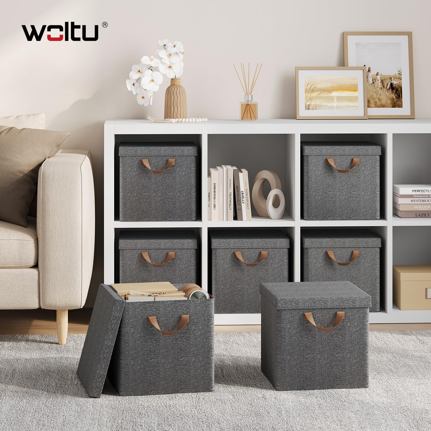 WOLTU Opbergbox - Inklapbaar - Deksel - 5Stuks - 30x30x29cm - Grijs