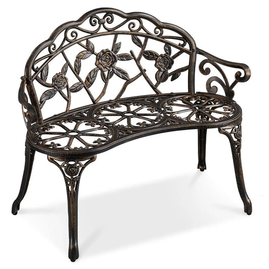 Yaheetech Tuinbank 99,5 x 57 x 78,5 cm - Brons - Vintage Metalen Tuinbank met Rozenpatroon
