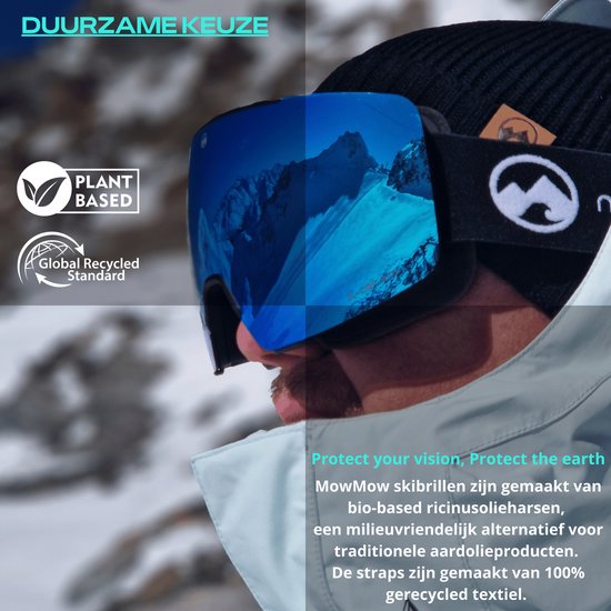 MowMow LOCAL Skibril Heren L/XL + Extra Lens – Magnetisch – Bio-Frame - R-Strap - UV400