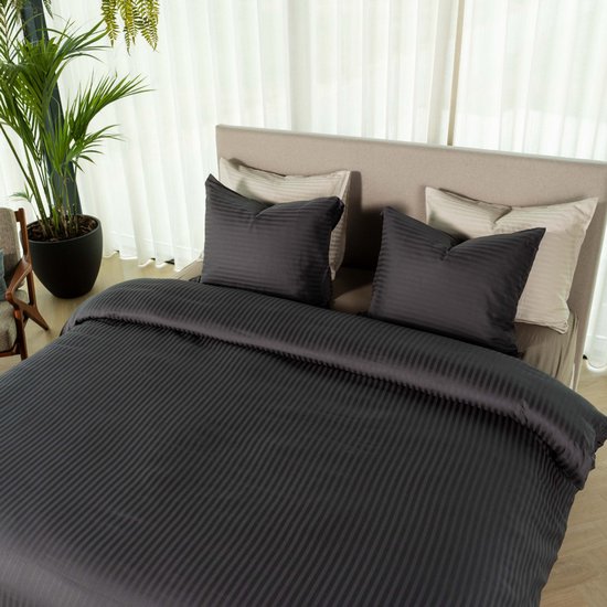 Kayori Elin Dekbedovertrek Katoensatijn - 260x200-220 cm +2 slopen - Lits-jumeaux - Antracite