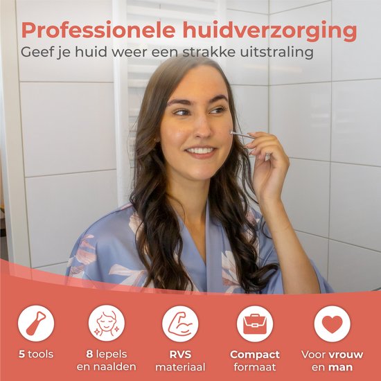 Nuvance - Mee Eters Verwijderen - Blackhead remover - Set van 5 - Mee Eter Verwijderaar - Comedonenlepel - Zilver