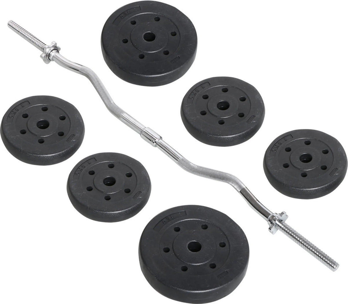 Yaheetech EZ-curl Halterset 25 kg – Voorzien Van Verchroomde Curlstang En 6 Beton-gewichtsschijven En Stersluitingen – Voor Krachttraining En Spieropbouw – Zwart Metaal Kunststof En Beton – 120 x 26 x 26 cm