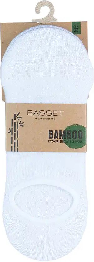 Basset - Unisex Invisible Bamboo Footies - 2-Pack - Maat 35/38 - Wit