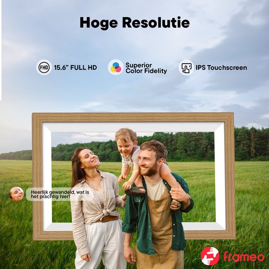 Denver Digitale Fotolijst 15.6 inch - XL - Full HD - Frameo App - Houten lijst - WiFi - 32GB - IPS Touchscreen - PFF1505