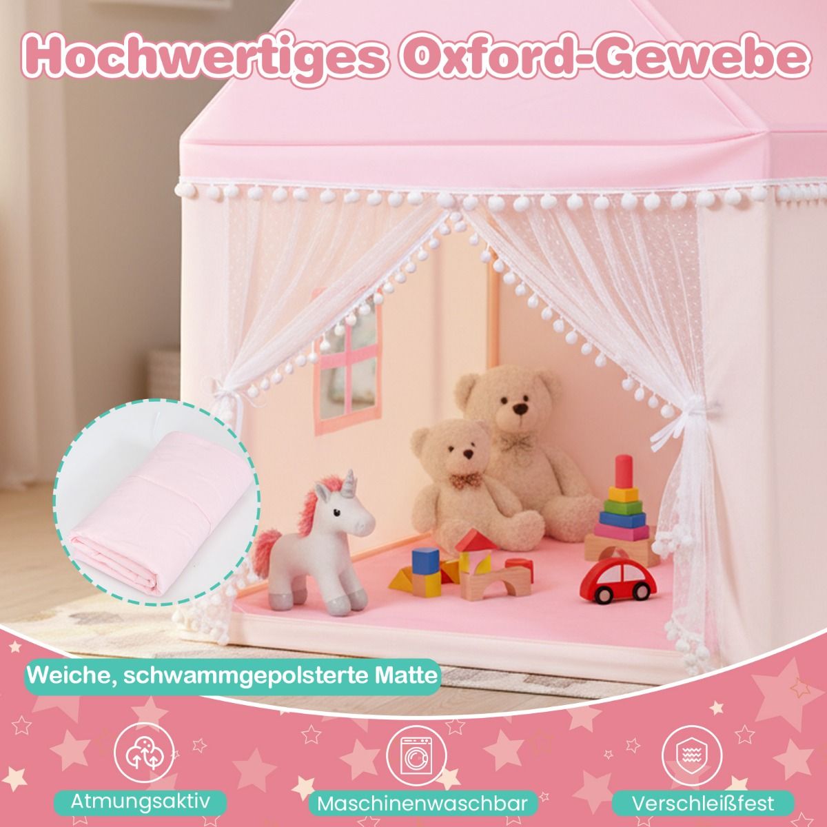 Coast Kinderspeeltent - speelhuis - houten frame - roze