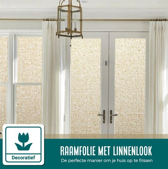 Homewell Raamfolie HR++ 70x300 - Isolerend & Zonwerend - Anti inkijk - Statisch - Linnenlook Koffie