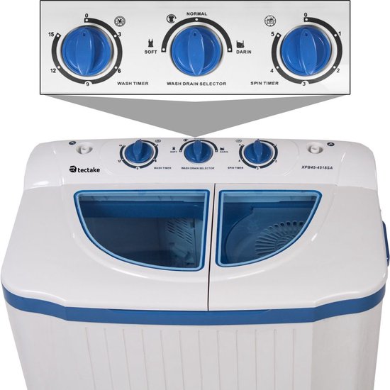 TecTake 400777 Was-droogcombinatie Vrijstaand Bovenbelading Blauw, Wit