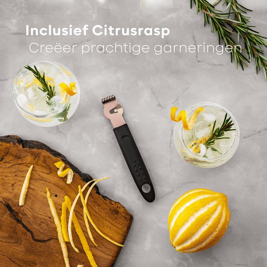 BarDeluxe® Cocktail Set - 12-Delig - Cocktailshaker 750 ml - Roestvrij Staal - Inclusief Luxe Geschenkdoos - Opbergtasje & Receptenboek - Rosé Goud