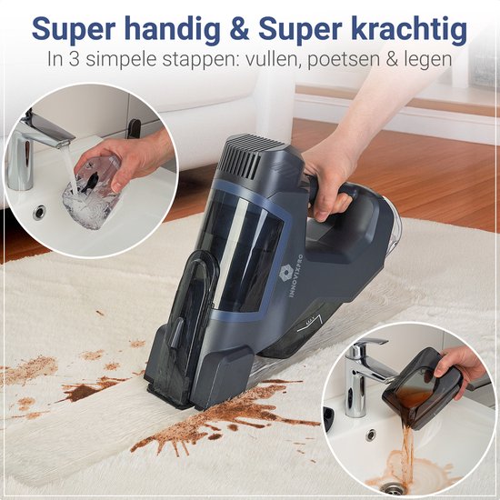 Innovixpro® Tapijtreiniger – Vlekkenreiniger – Krachtige – Bank reiniger – Reinigingsmachine – Sproeifunctie – 2 Opzetstukken – 45 Minuten Accuduur – Draadloze Vlekkenreinger ! – Zwart