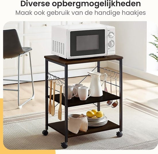 Goliving Keukentrolley – Keukenkast – Keukenrek – Serveerwagen – Keuken Organizer – Modern – 60 x 40 x 89 cm – Zwart