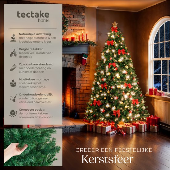 tectake® Kunstkerstboom - Dichte Kunstkerstboom met Flexibele Buigbare Dennentakken en Stalen Boomstandaard - 230 cm, 1346 Naalden - Groen, Ideaal voor Kerstversiering