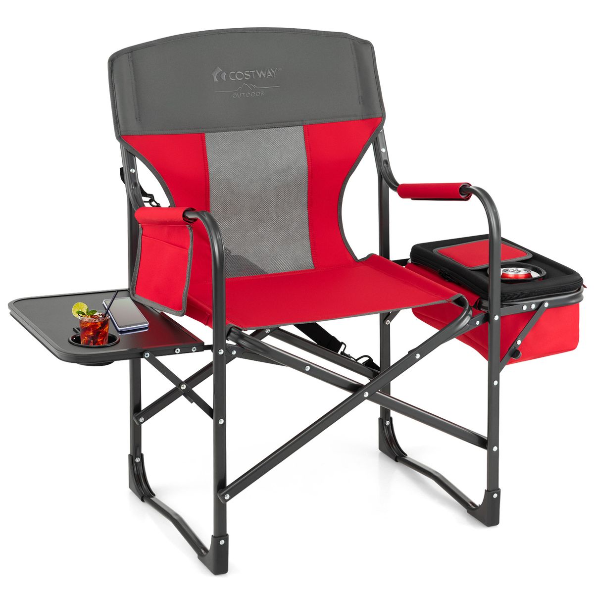 Coast Campingstoel - met zijtafel en koelbox - opvouwbaar - rood