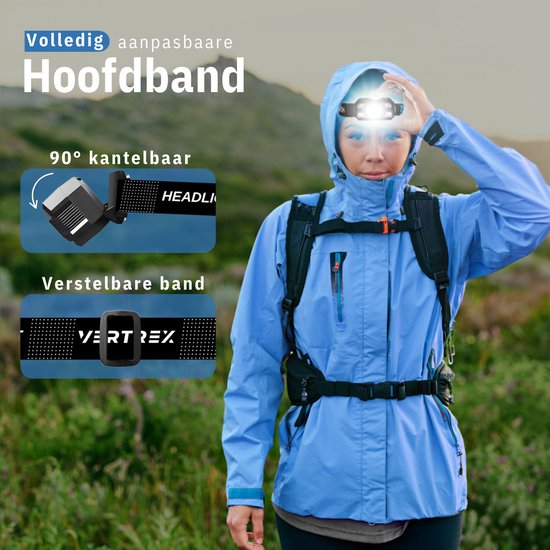 Vertrex Hoofdlamp LED Oplaadbaar - Hoofdlampje - Hoofdlampen - Koplamp - hoofdzaklamp - Wit & Rood Licht
