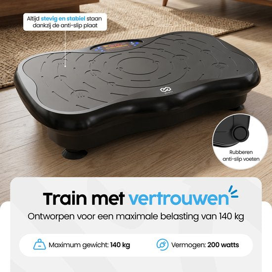 Infinity Goods Trilplaat Premium - Trilplaat Fitness - Inclusief Weerstandsbanden En Handvatten - Powerplate - 5 Tainingsprogramma’s - 99 Snelheidsniveaus - Bluetooth Muziek - Zwart