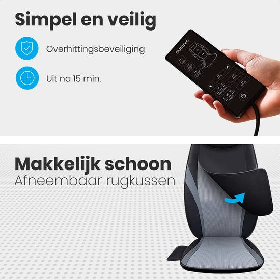 Auronic Shiatsu Massagekussen - Massagestoel - Massage Rug - Infrarood - Massage apparaat - Massage Stoel - Zwart