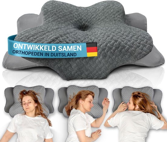 Glückstoff Orthopedisch Kussen Nekklachten met Memory Foam - Hypoallergeen, Ergonomisch Kussen, Voor Nek- en Rugpijn, Geschikt voor Alle Slapen, Inclusief Jute Tas