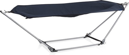 Campart Hangmat met Standaard BE-0640 - Opvouwbaar en lichtgewicht - Stalen Frame - Draagvermogen 150 kilo - inclusief Opbergtas - Blauw