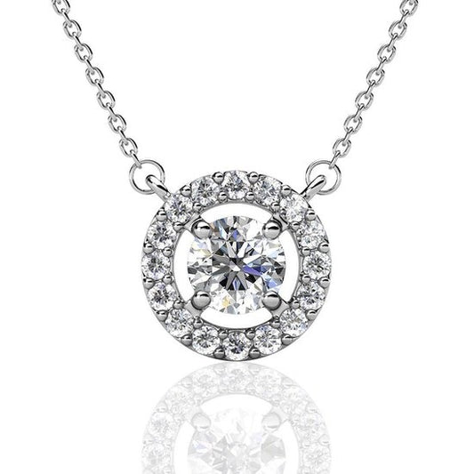 Yolora Dames Ketting met Ronde Hanger en Kalpa Camaka Kristallen - Zilver kleurig - 18K Witgoud Verguld - Moederdag Cadeautje