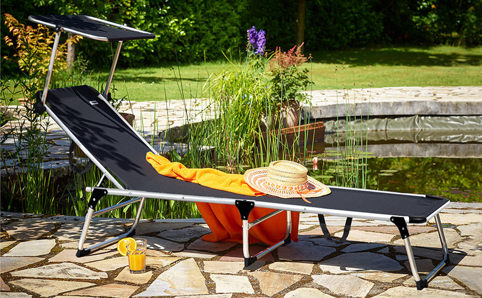 Casaria Ligstoel Malta Comfort – met Zonnedak 210 cm - Antraciet