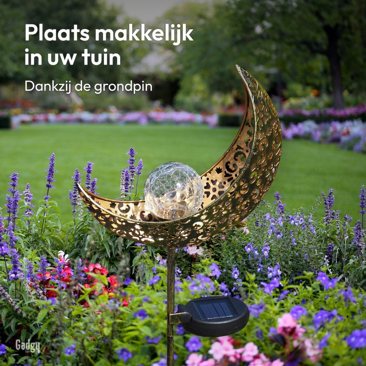 Gadgy Solar Maan Lamp met grondspies - Set van 2 st. - LED met Sensor - 88 cm hoog - Brons - Metaal