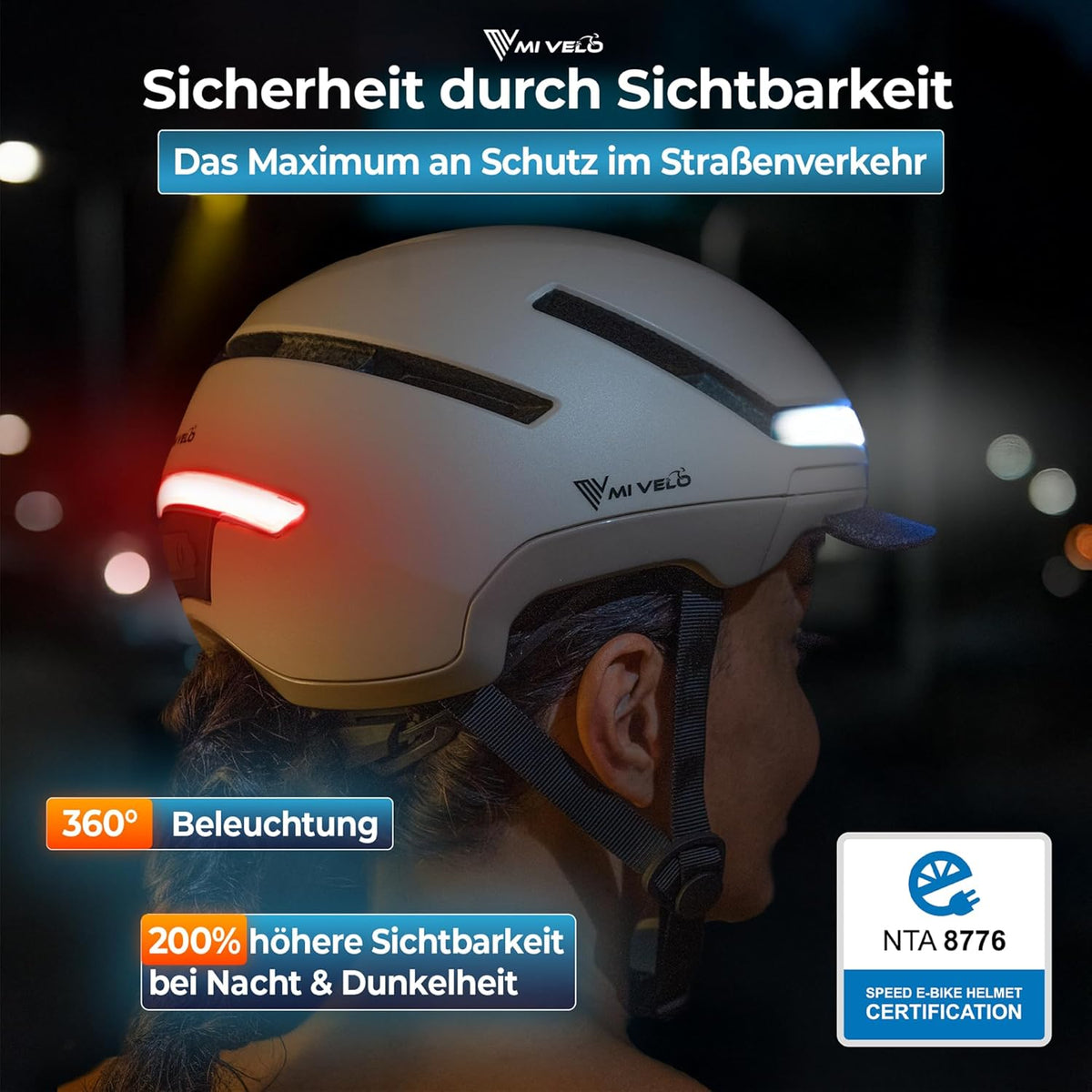 Mivelo Unisex Fietshelm NOVA - Met Lampje - NTA Gecertificeerd tot 45km/h - Beige - Maat L (57-61 cm)