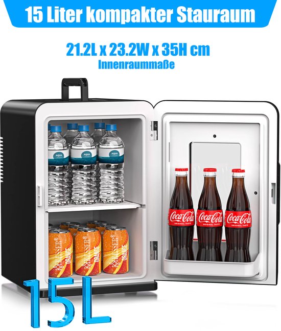 KESSER® K-MKS-2076 - Mini-koelkast - 15 Liter - AC DC 220-240V en 12V - Verwarmingsfunctie - Zwart