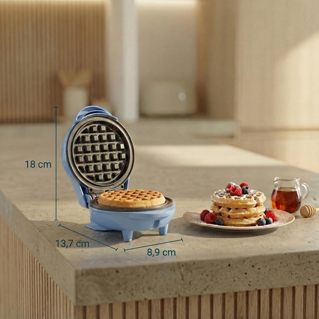 Bestron Mini-wafelijzer Retro Design - Antiaanbaklaag - Voor Kinderfeestjes en Kerst - 550 Watt - 15,4 x 11,3 x 20,3 cm - Blauw