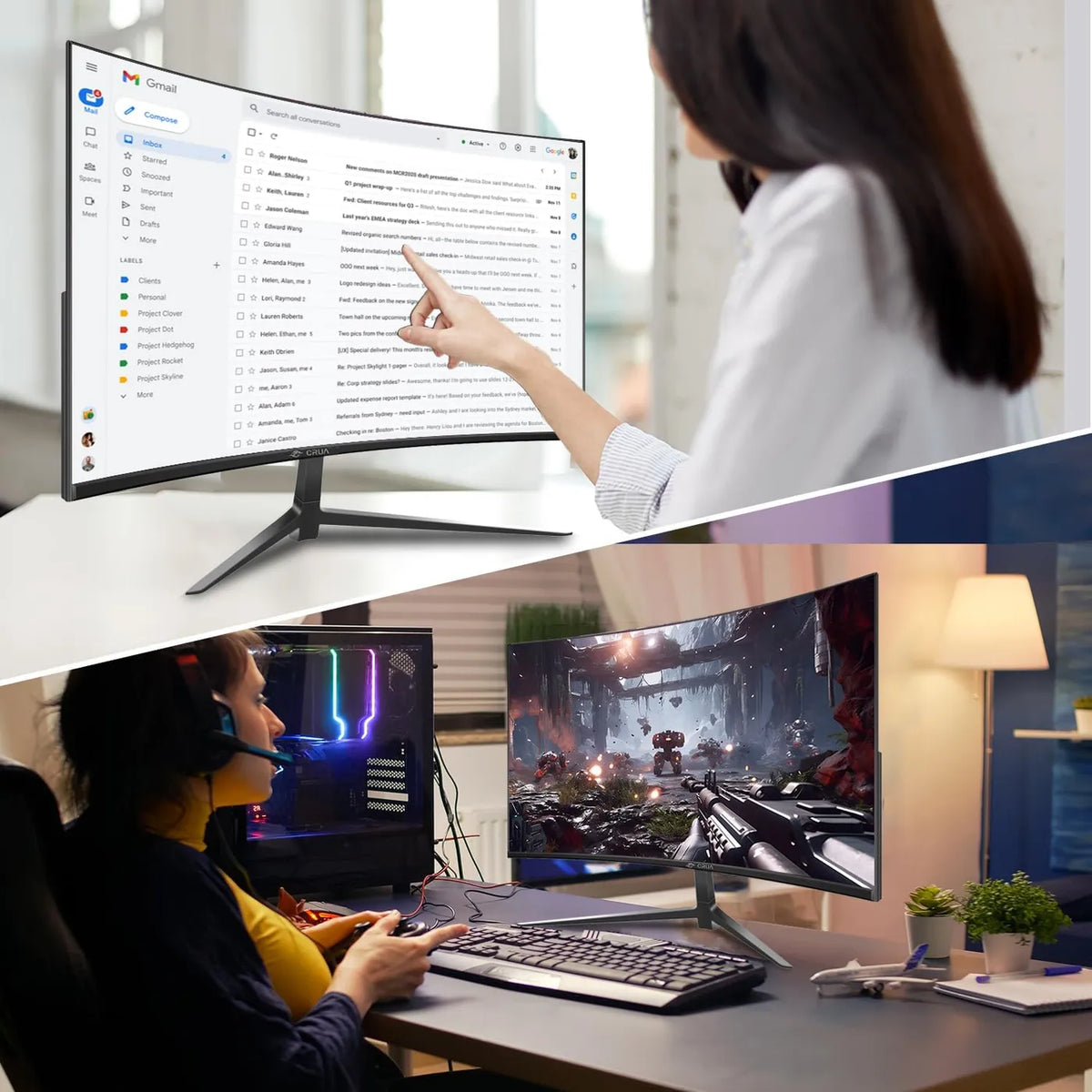 Crua 27 Inch Curved Gaming Monitor - 144Hz FHD 1800R VA-paneel - AMD FreeSync - Zwart
