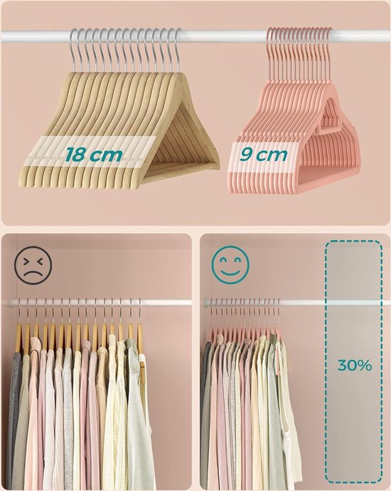 Fluwelen Kleerhanger 50 stuks Anti-slip Jashanger Draaibare Haak in Roze Goud - Ruimtebesparend 45 cm lang voor Kleding - Roze CRF21PK50 kledinghangers
