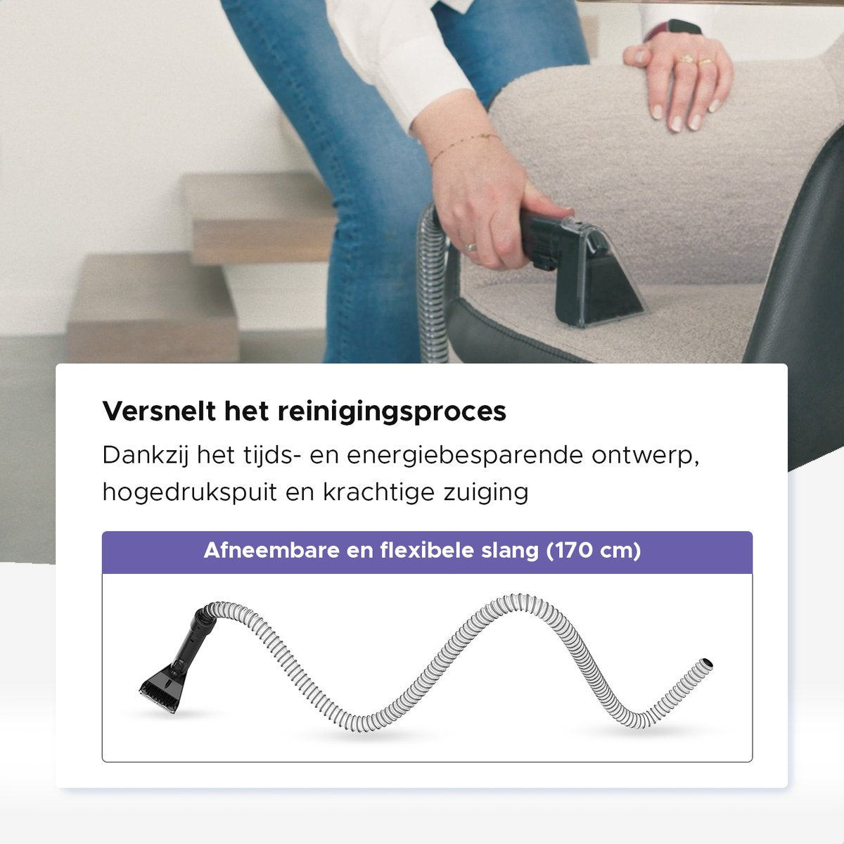 Motionflow 4-in-1 Vlekkenreiniger - Verwarmingsfunctie en Zelfreinigend - 4 Borstels / opzetstukken - inclusief Schoonmaakmiddel