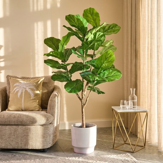 Mica Decorations Ficus Lyrata Kunstplant - Kunststof Kamerplant in Zwarte Pot - Water- en UV Bestendig voor Binnen en Buiten - Onderhoudsvrij Botanisch Decor - H150 x Ø50 cm - Groen