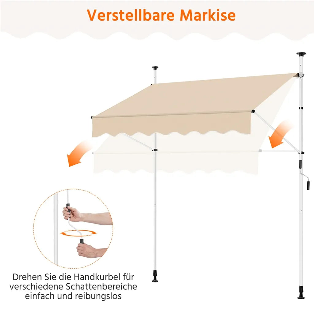 Yaheetech Balkon Zonnescherm 200 × 180 cm – Beige – Klemzonwering zonder Boren met Handzwengel en Verstelbare Hoogte 210–300 cm