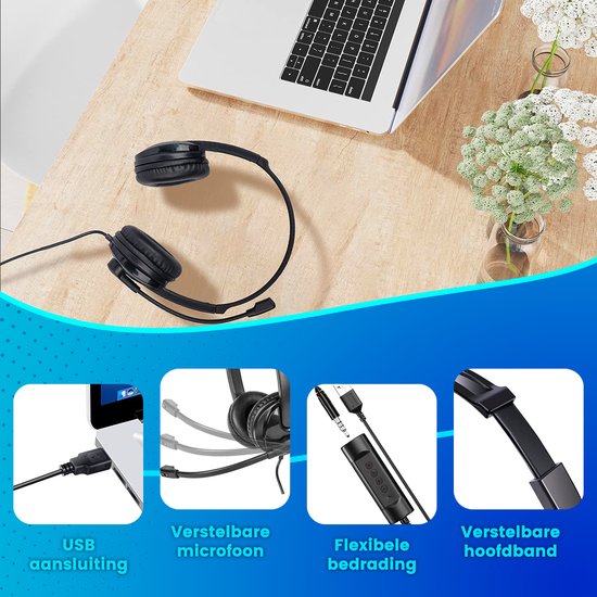 Headset met Microfoon voor Laptop en PC - Business Headset - Koptelefoon voor Video Bellen - USB