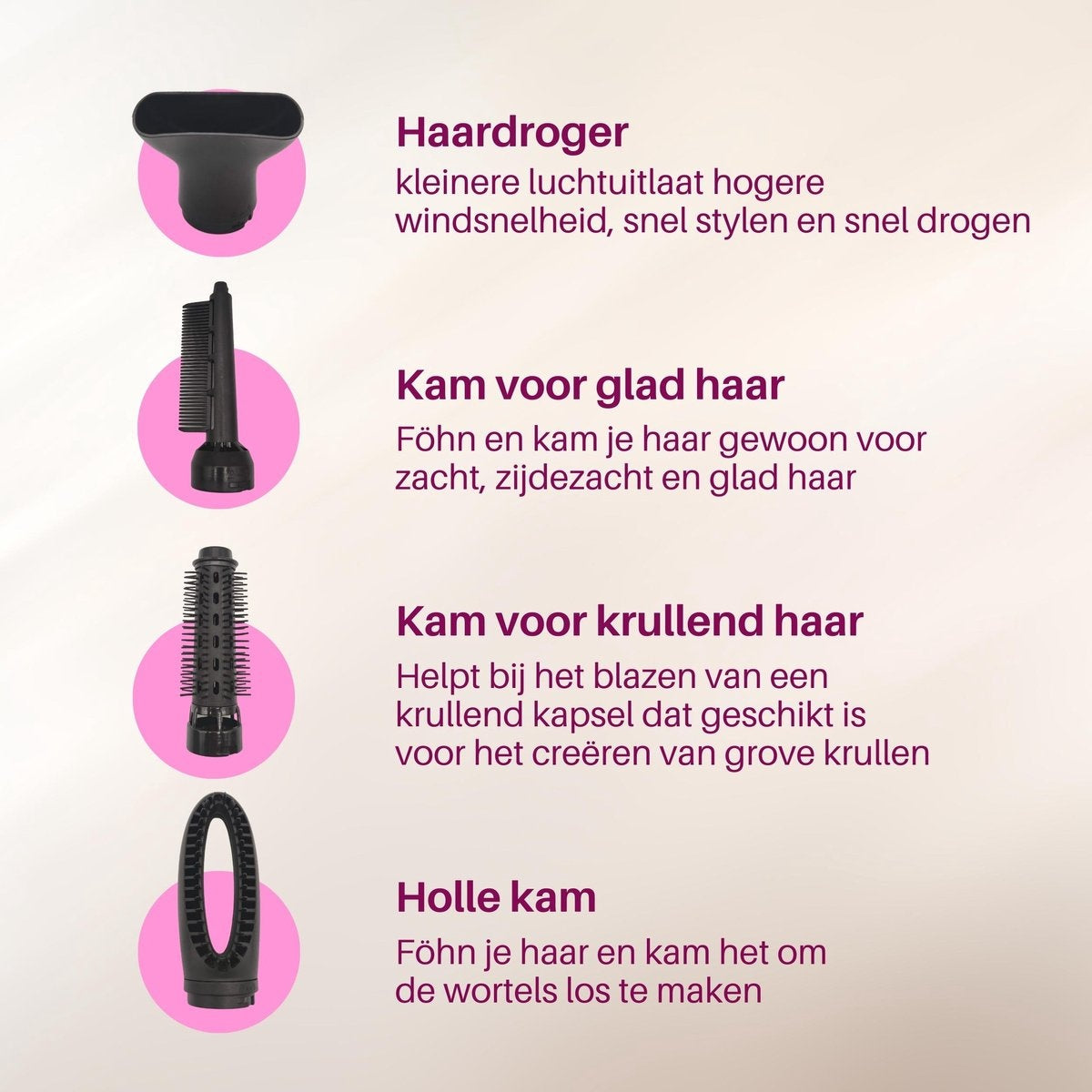 Fineza Föhnborstel Set - Föhn - Krulborstel - Zilver/Roze