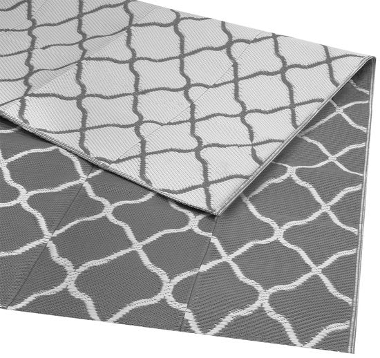 LifeGoods Buitenkleed - 274x350CM - Vloerkleed - Tuintapijt - Buitentapijt - Omkeerbaar - Incl. Draagtas - Met Patroon - Grijs/Wit