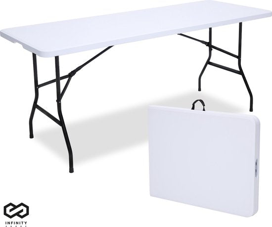 Infinity Goods Inklapbare Tafel - Vouwtafel - 180 x 70 x 74 cm - Campingtafel - Tuintafel - Draagbaar - Wit